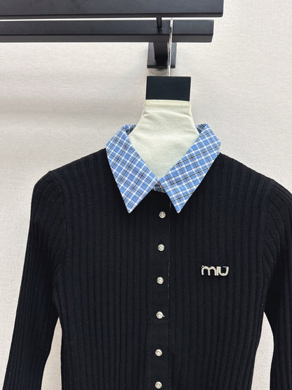 Mi 25 New plaid stitching fake two-piece sweater(WHITE/BLACK)