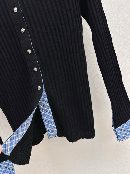 Mi 25 New plaid stitching fake two-piece sweater(WHITE/BLACK)