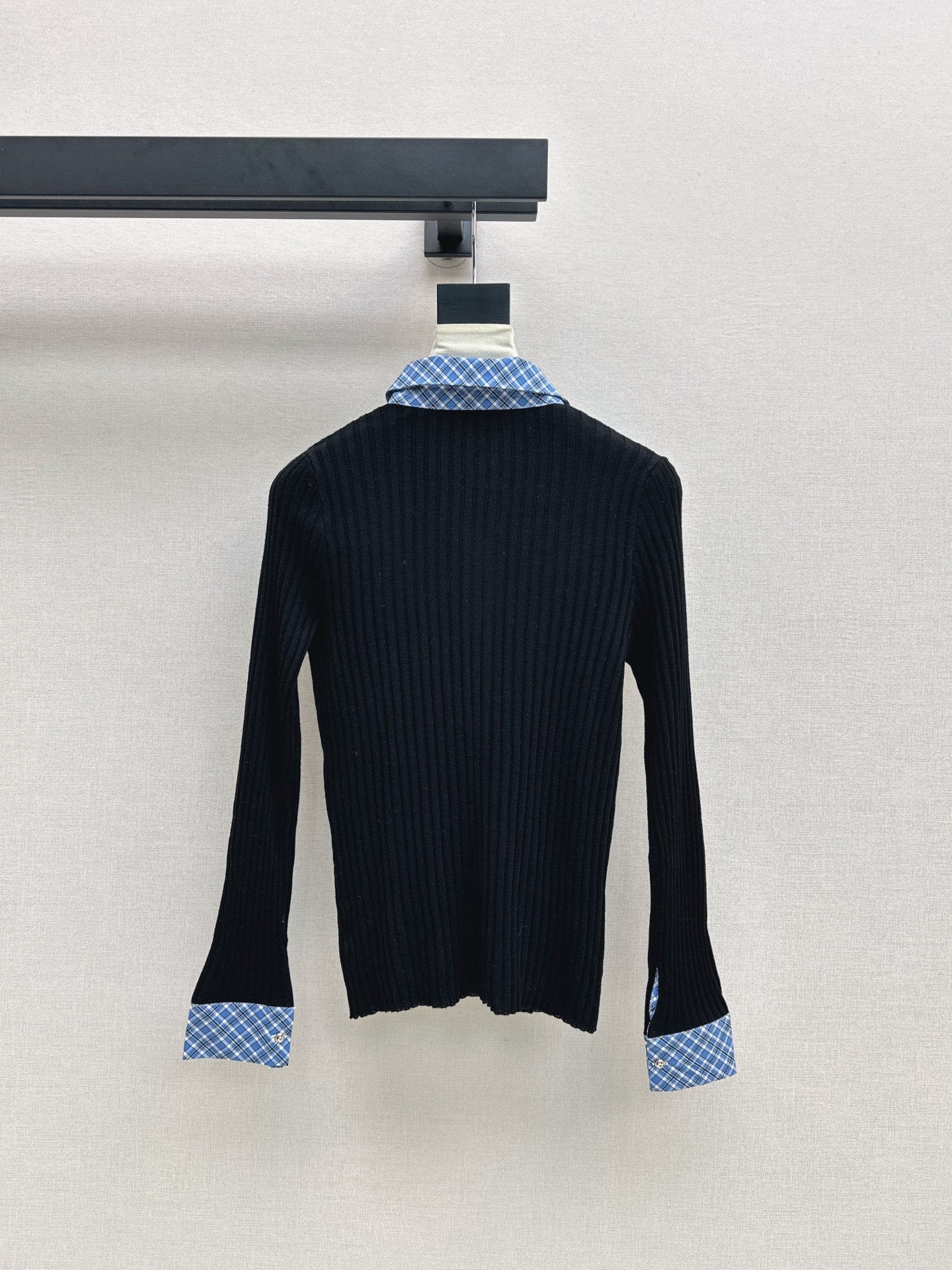 Mi 25 New plaid stitching fake two-piece sweater(WHITE/BLACK)