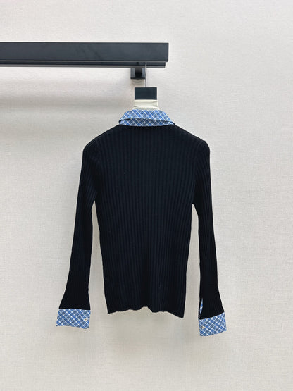 Mi 25 New plaid stitching fake two-piece sweater(WHITE/BLACK)