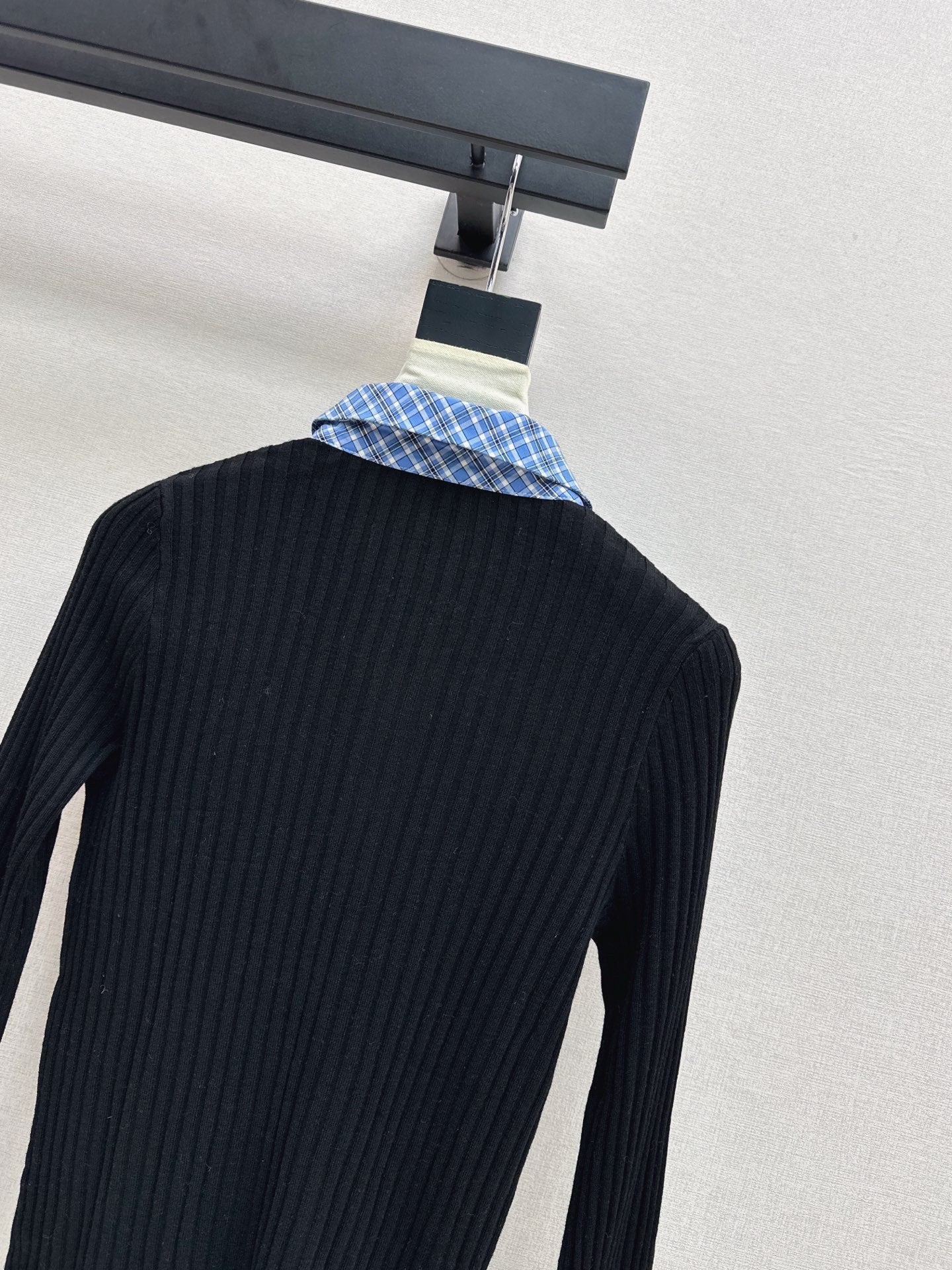 Mi 25 New plaid stitching fake two-piece sweater(WHITE/BLACK)