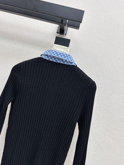 Mi 25 New plaid stitching fake two-piece sweater(WHITE/BLACK)