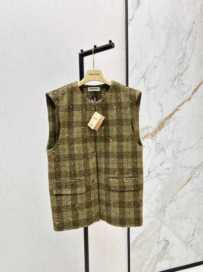 Mi 25 Plaid Series Beaded Sequin Vest Jacket