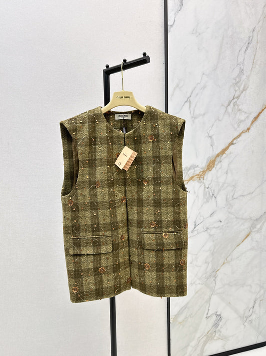 Mi 25 Plaid Series Beaded Sequin Vest Jacket