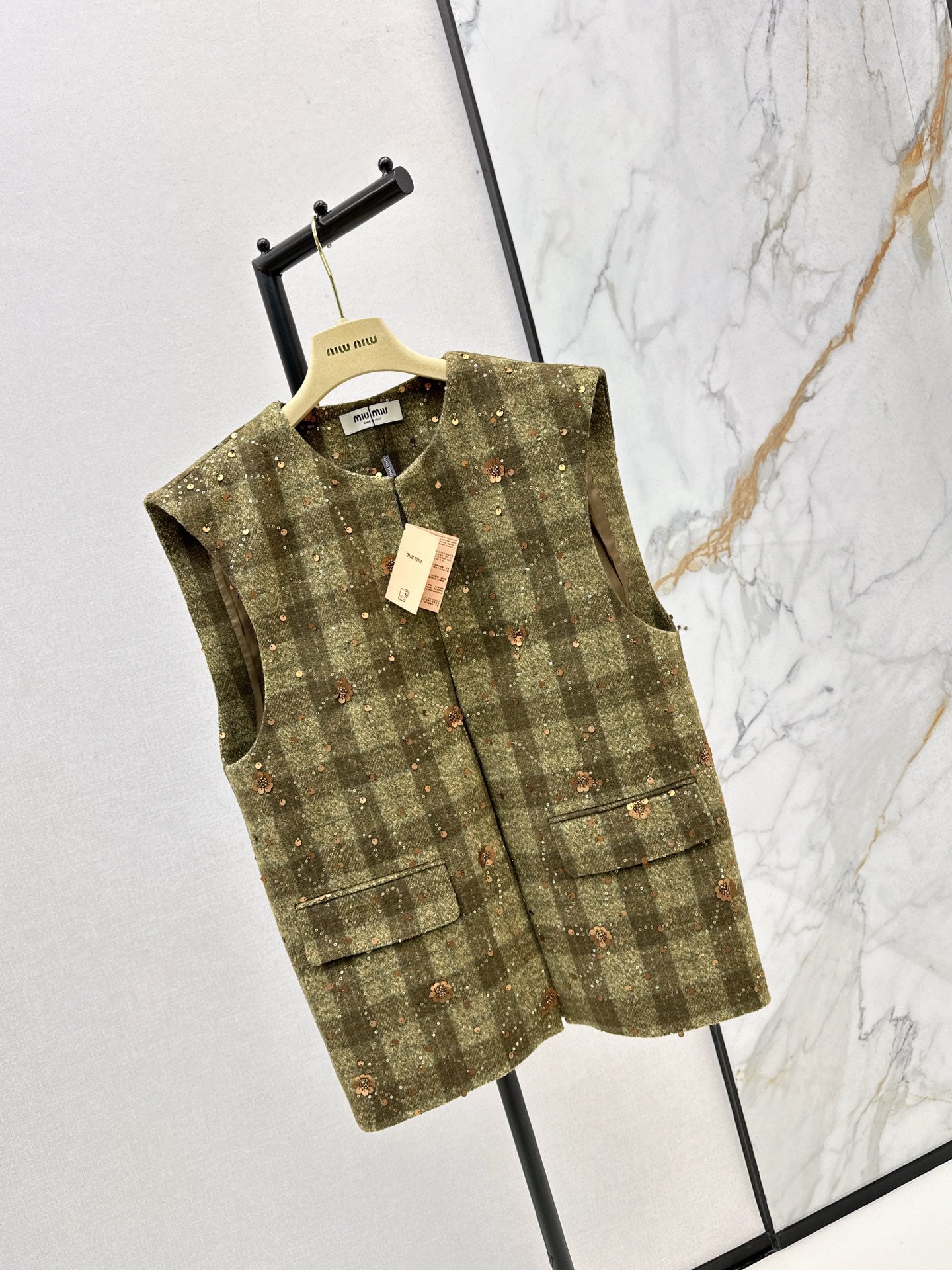Mi 25 Plaid Series Beaded Sequin Vest Jacket
