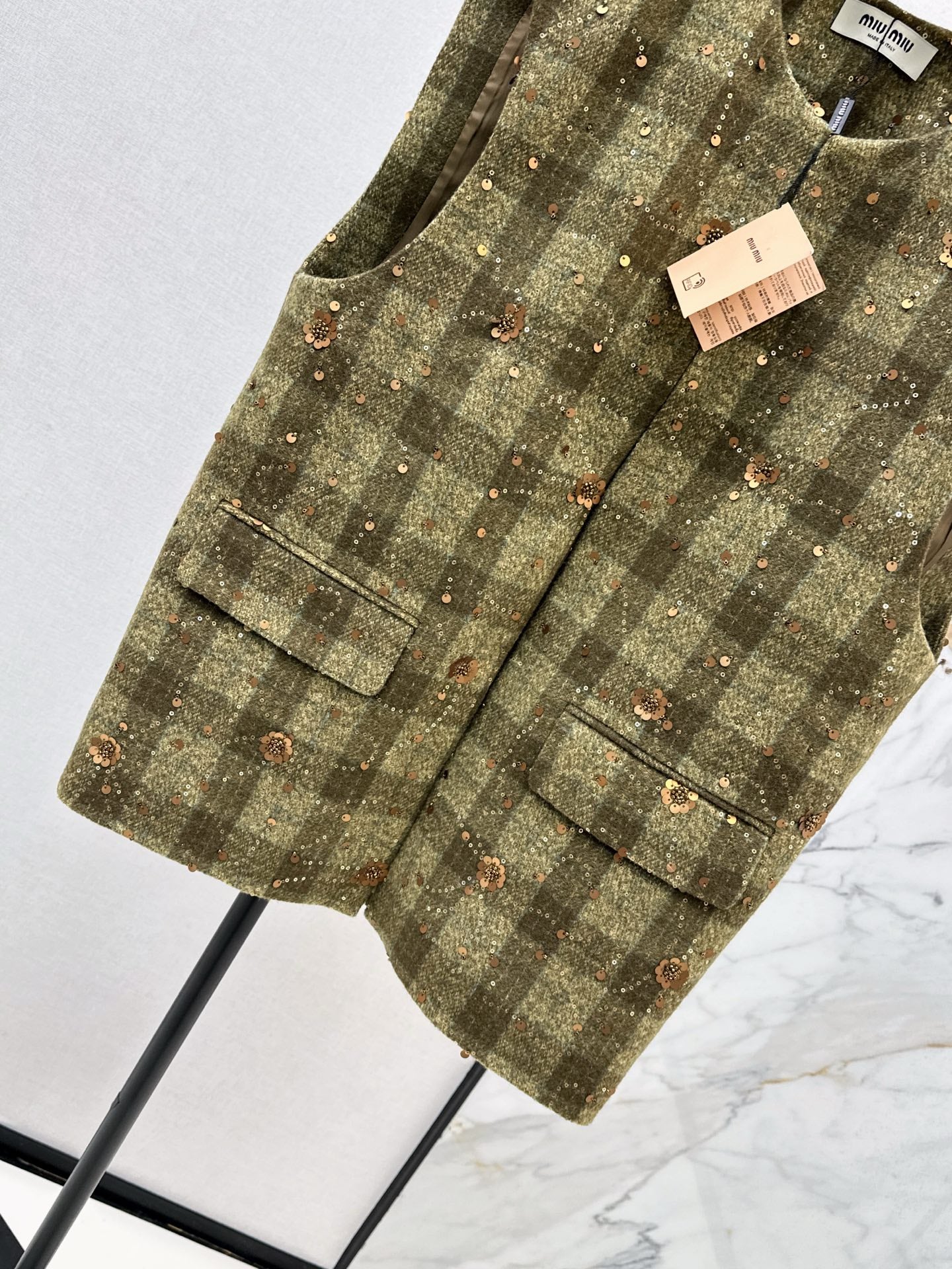 Mi 25 Plaid Series Beaded Sequin Vest Jacket