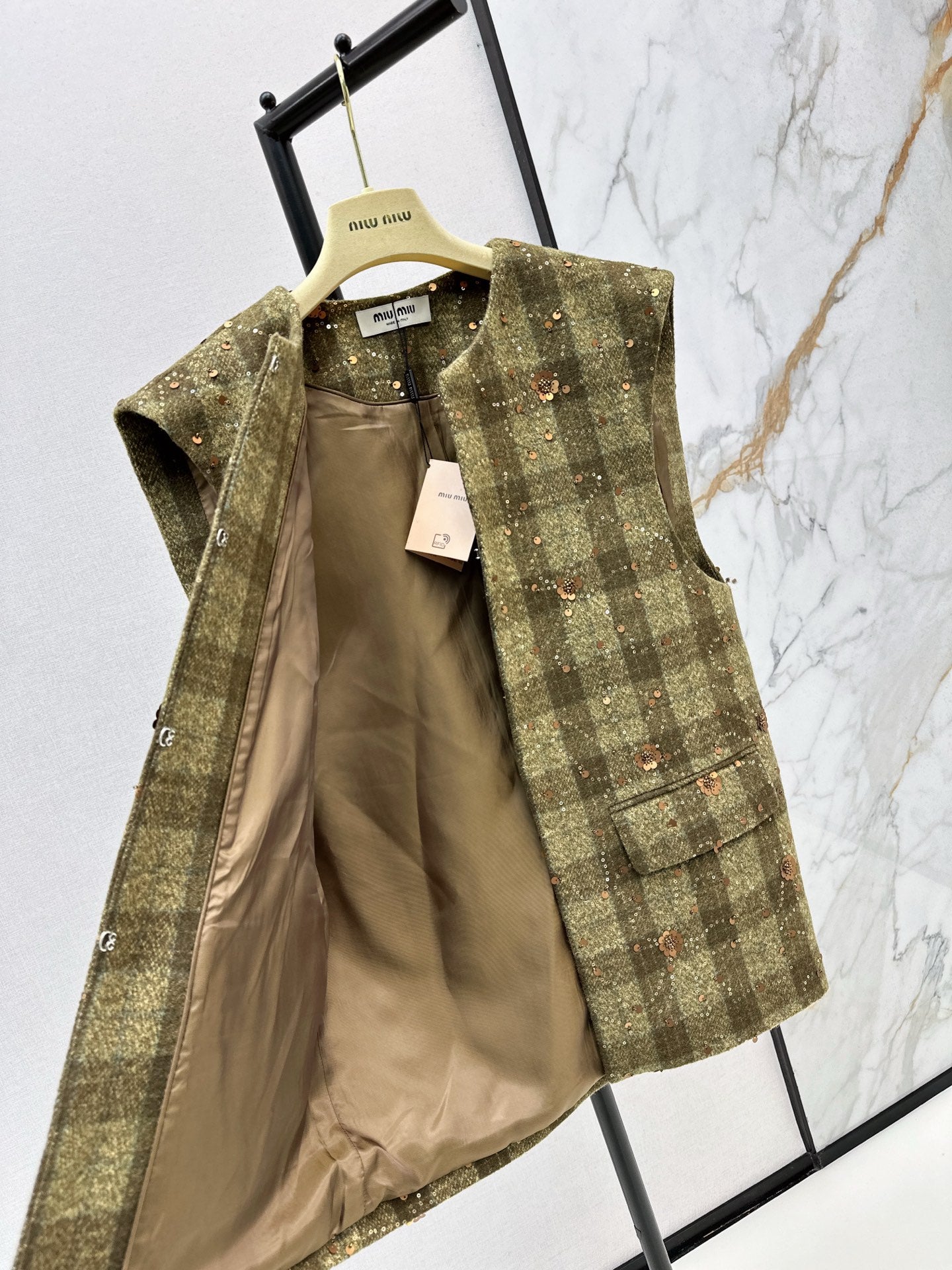 Mi 25 Plaid Series Beaded Sequin Vest Jacket