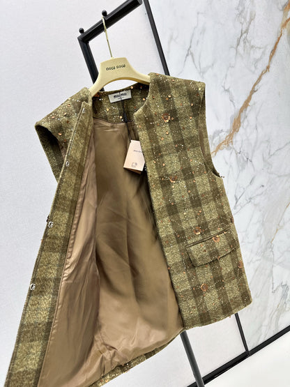 Mi 25 Plaid Series Beaded Sequin Vest Jacket