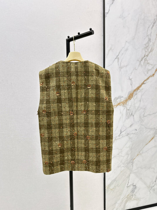 Mi 25 Plaid Series Beaded Sequin Vest Jacket