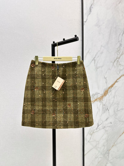 Mi 25 Plaid Series Beaded Sequin Shorts