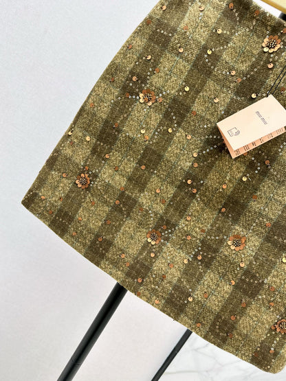Mi 25 Plaid Series Beaded Sequin Shorts