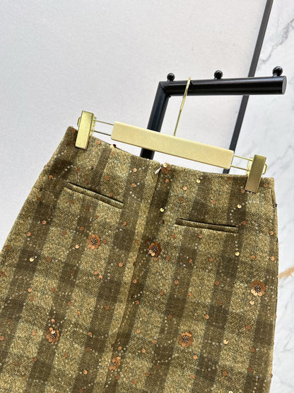 Mi 25 Plaid Series Beaded Sequin Shorts
