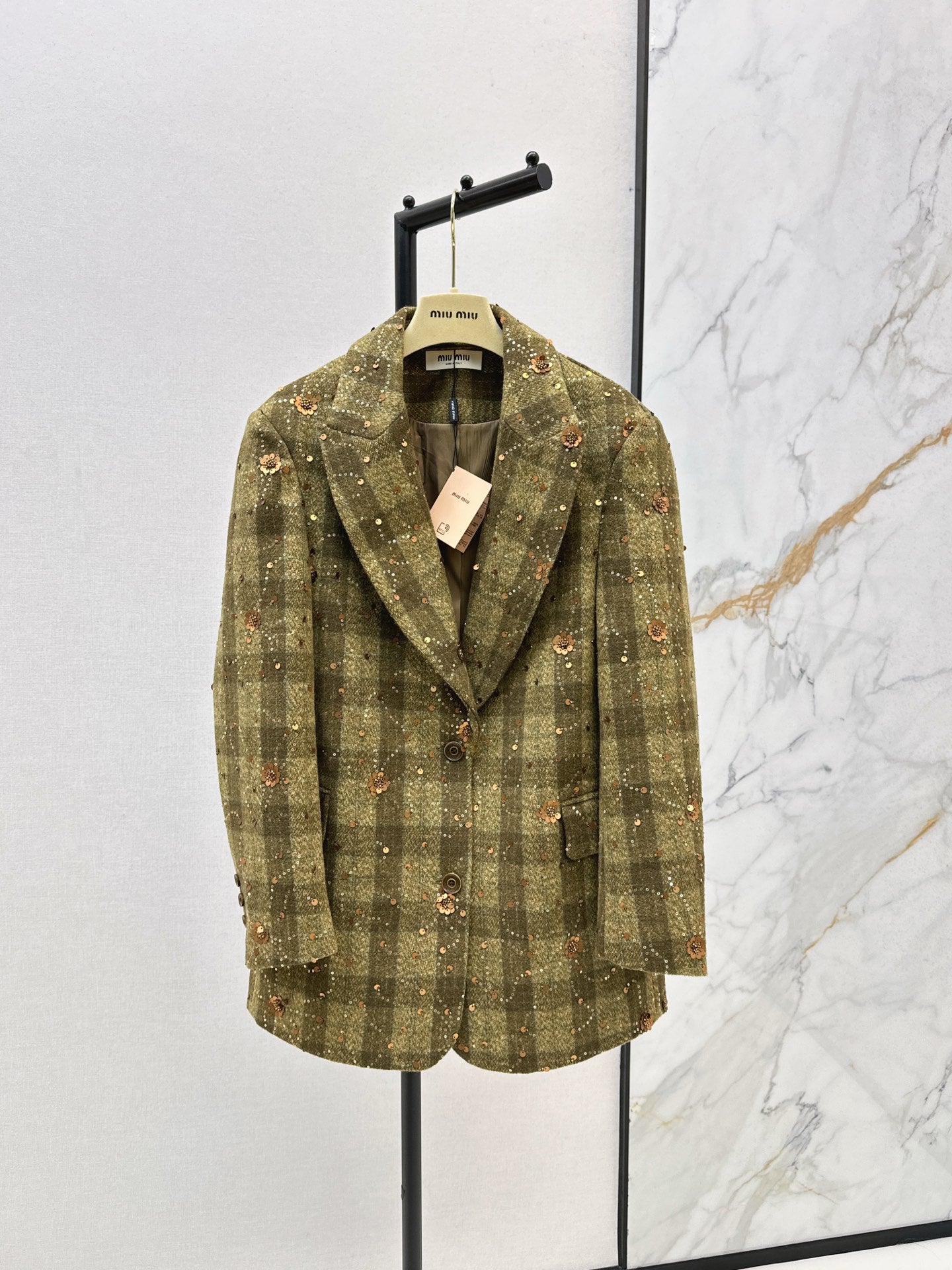 Mi 25 Plaid Series Beaded Sequined Blazer