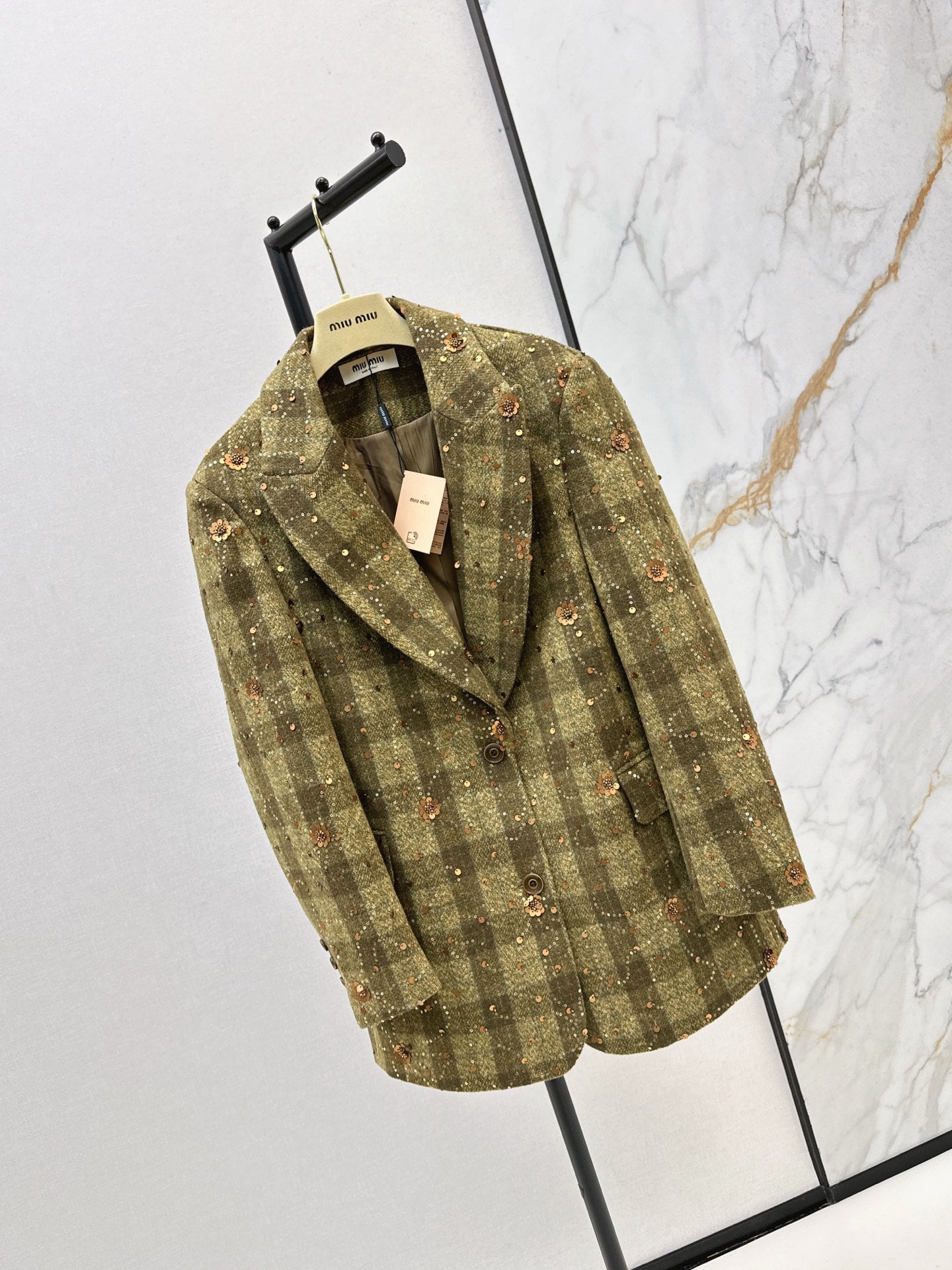 Mi 25 Plaid Series Beaded Sequined Blazer