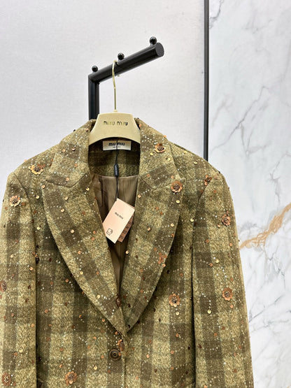 Mi 25 Plaid Series Beaded Sequined Blazer