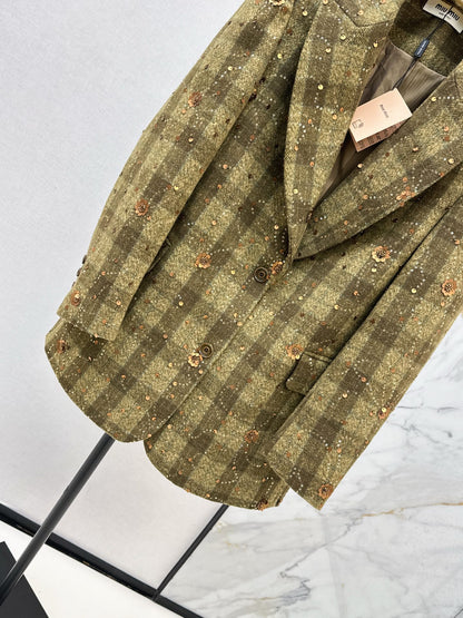 Mi 25 Plaid Series Beaded Sequined Blazer