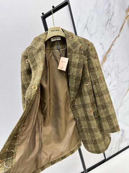 Mi 25 Plaid Series Beaded Sequined Blazer