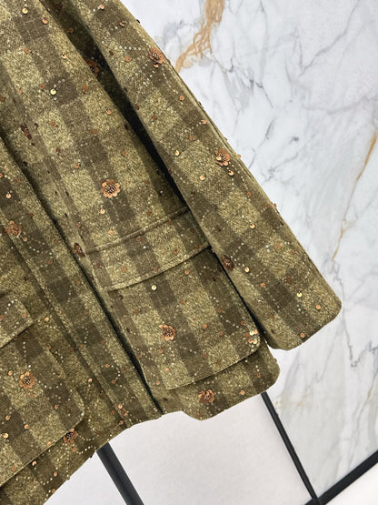 Mi 25 Plaid Series Beaded Sequin Fanl Jacket