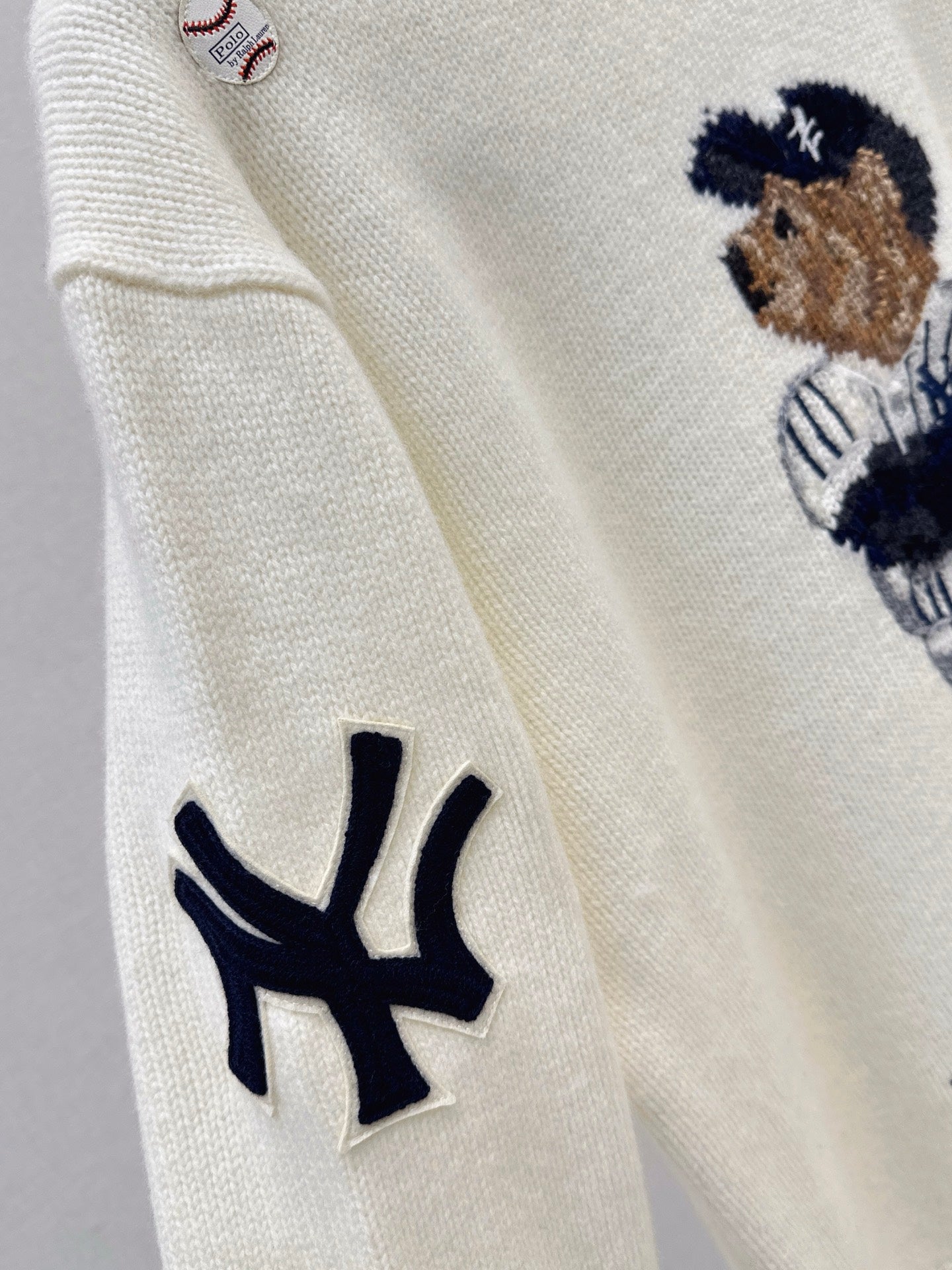 Ral 25 New joint baseball bear wool sweater（WHITE/NAVY）