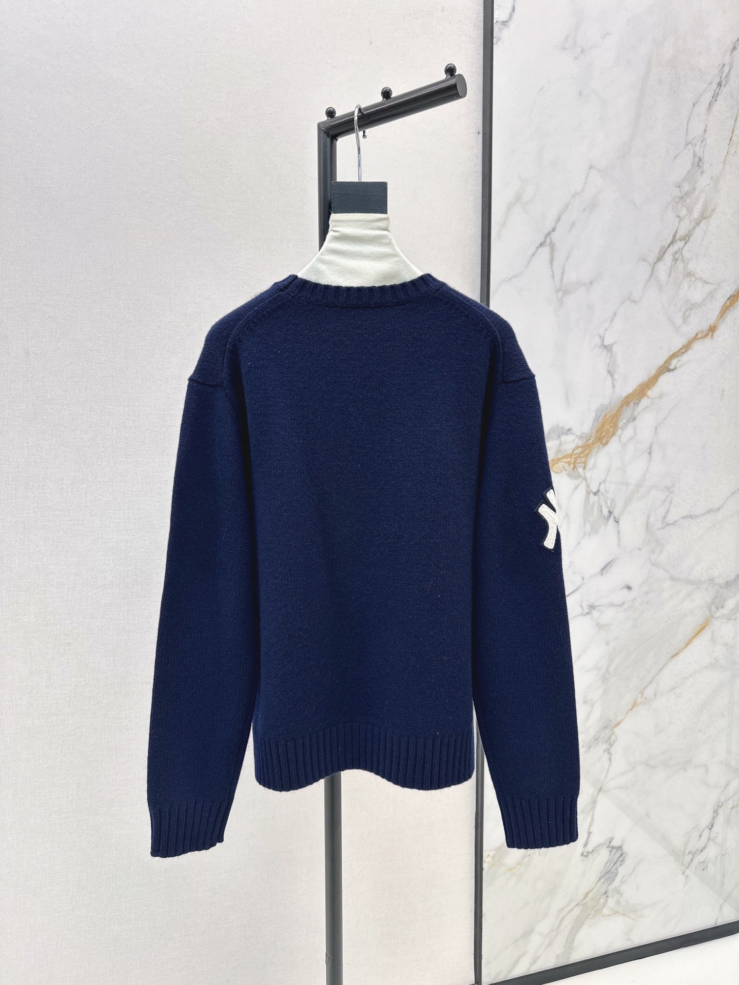 Ral 25 New joint baseball bear wool sweater（WHITE/NAVY）