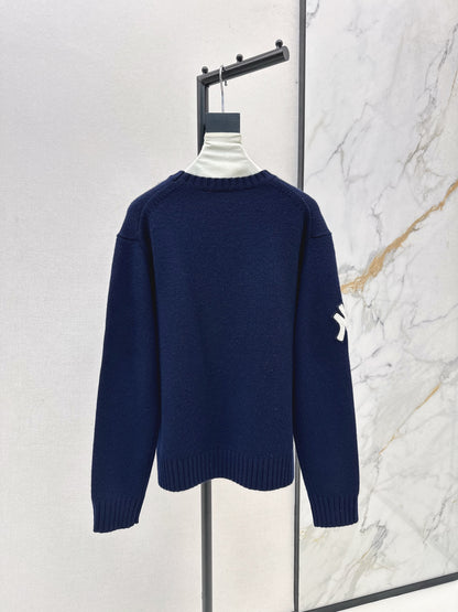 Ral 25 New joint baseball bear wool sweater（WHITE/NAVY）