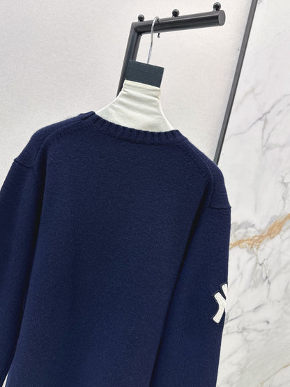 Ral 25 New joint baseball bear wool sweater（WHITE/NAVY）
