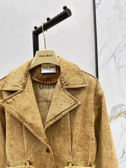 Mi 25 New double belt design denim jacket(KHAKI/GRAY)