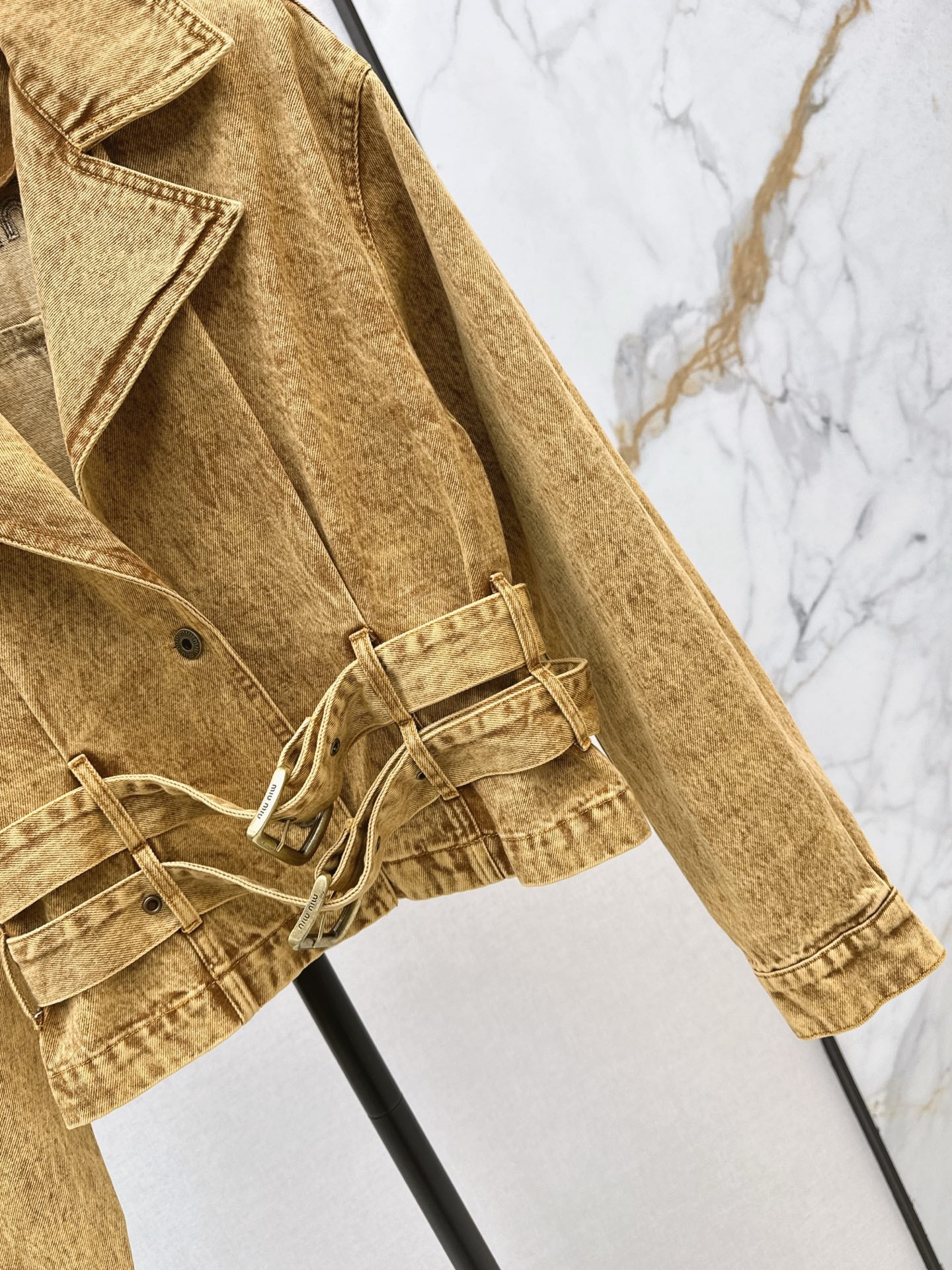 Mi 25 New double belt design denim jacket(KHAKI/GRAY)