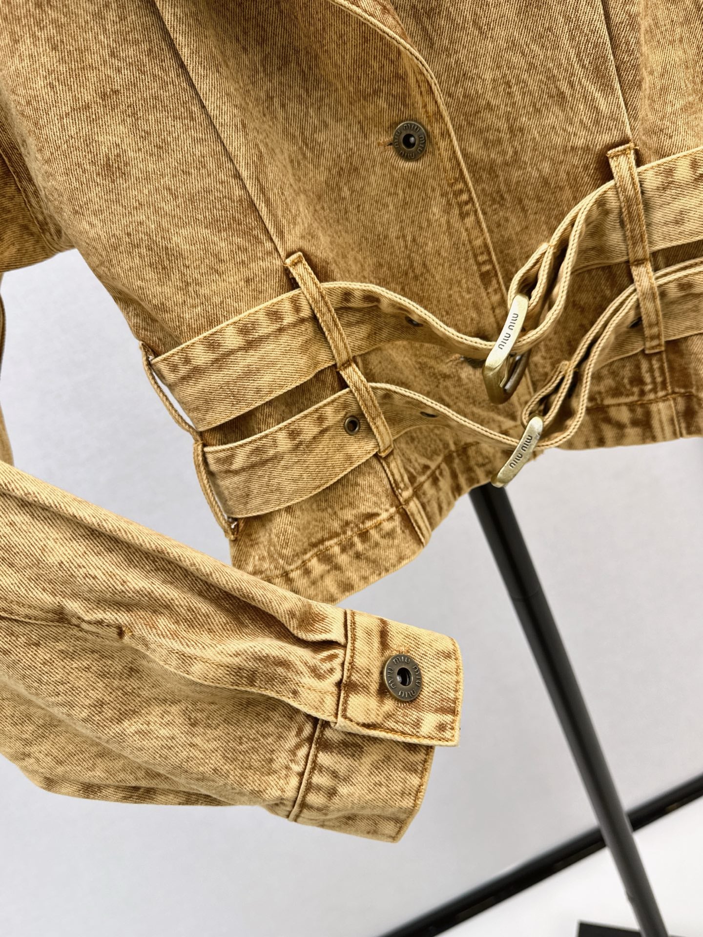 Mi 25 New double belt design denim jacket(KHAKI/GRAY)