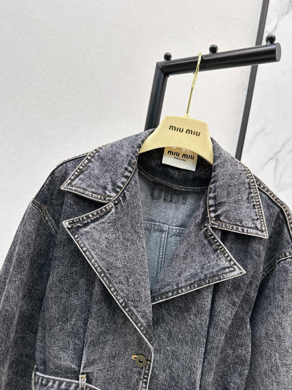 Mi 25 New double belt design denim jacket(KHAKI/GRAY)
