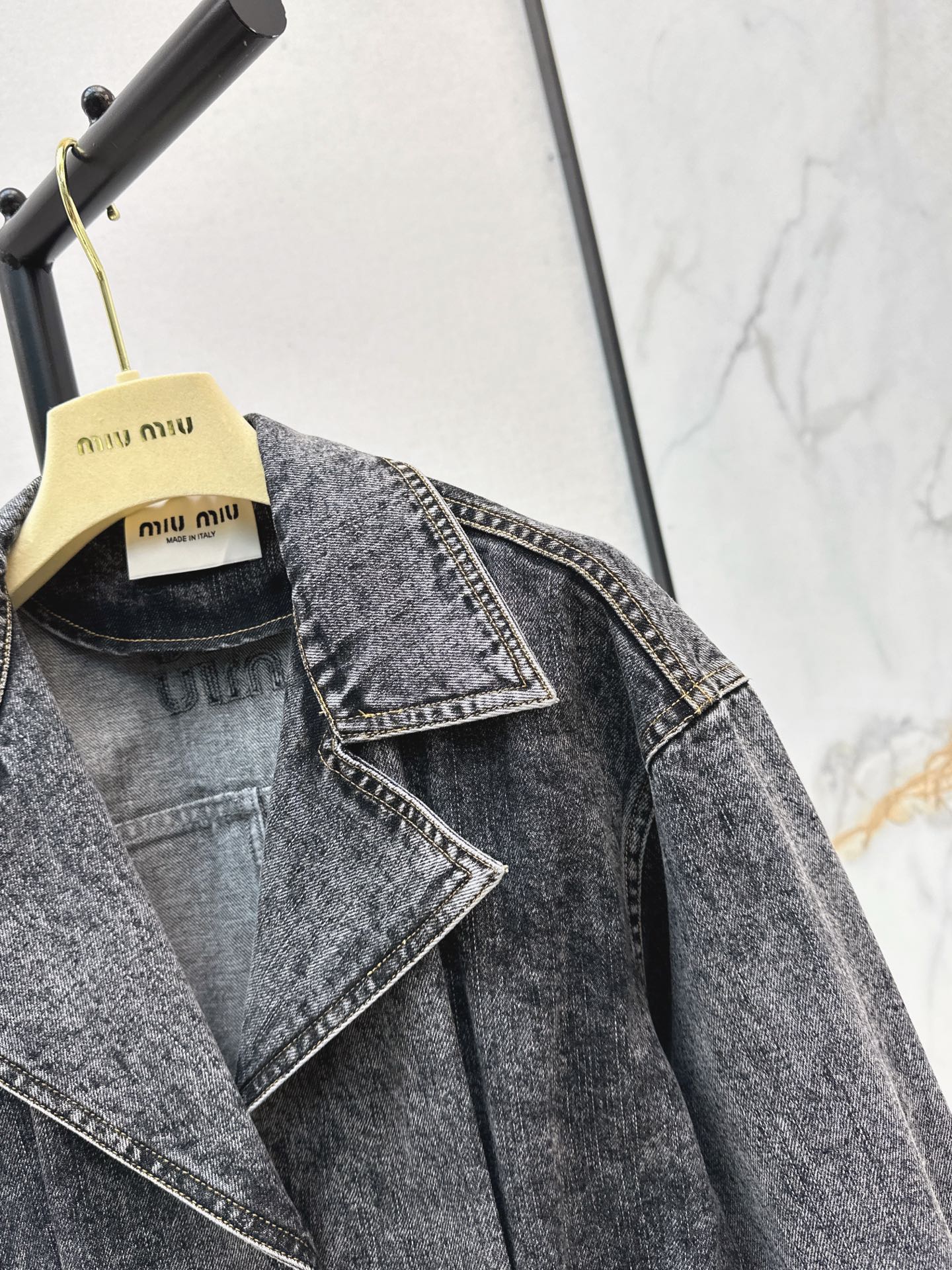 Mi 25 New double belt design denim jacket(KHAKI/GRAY)