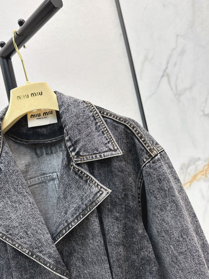 Mi 25 New double belt design denim jacket(KHAKI/GRAY)