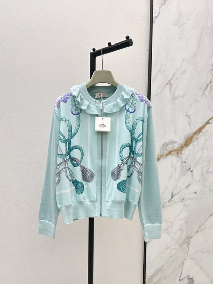 He 25 New rope print wool knit cardigan(GREEN/BLACK)