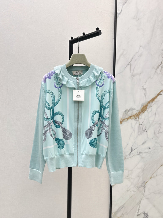 He 25 New rope print wool knit cardigan(GREEN/BLACK)