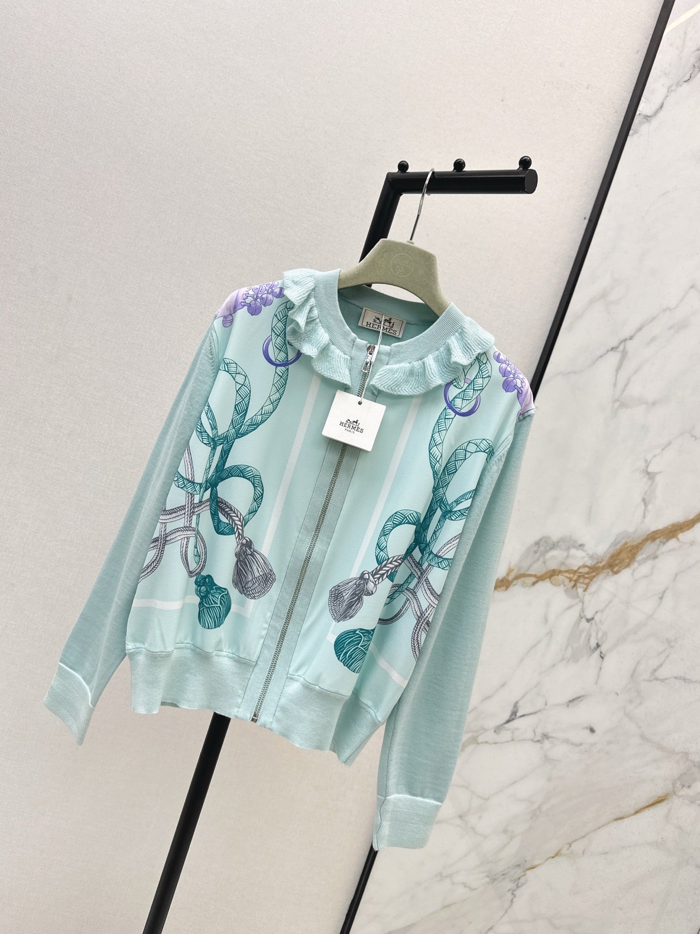 He 25 New rope print wool knit cardigan(GREEN/BLACK)