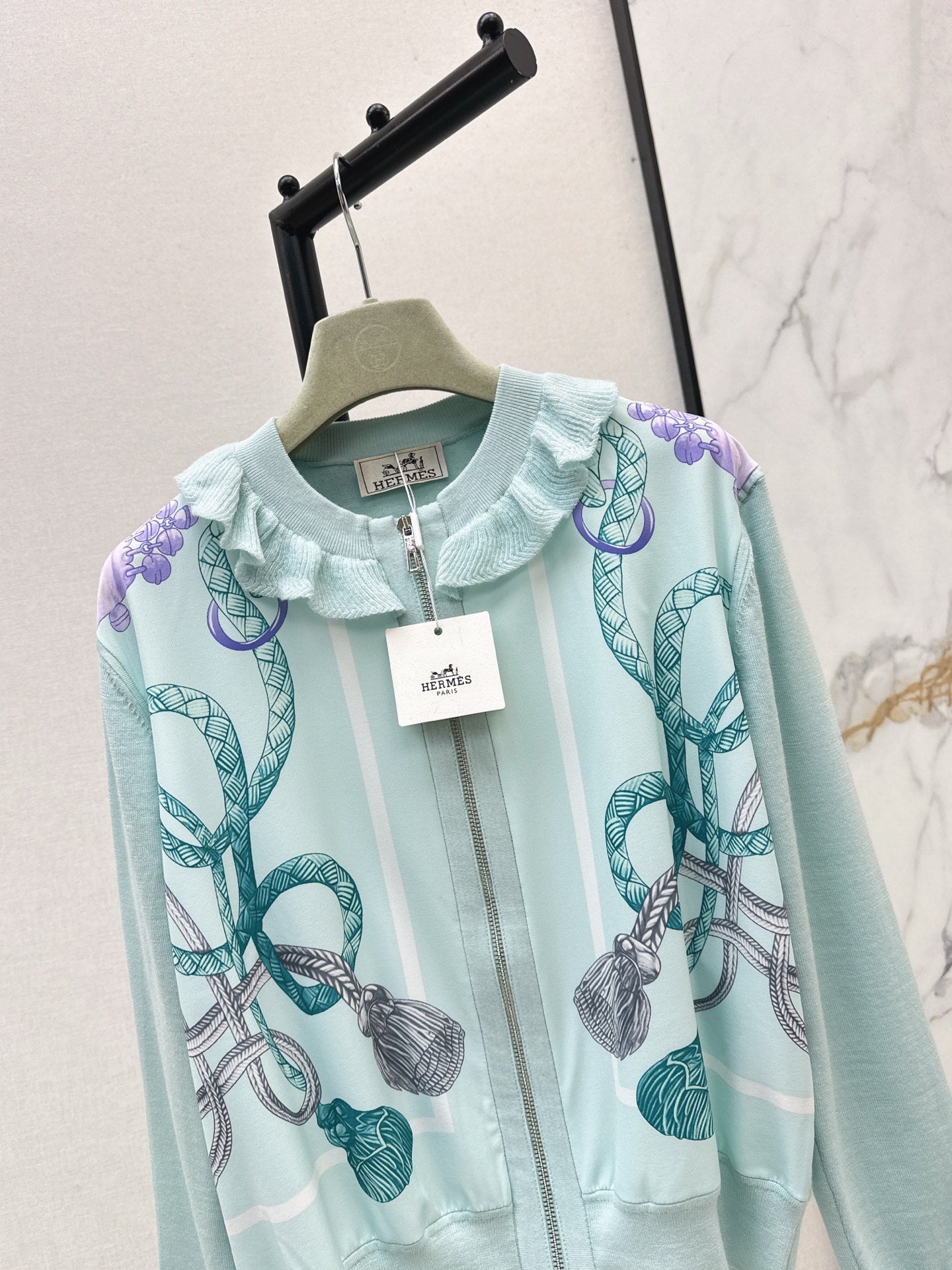 He 25 New rope print wool knit cardigan(GREEN/BLACK)