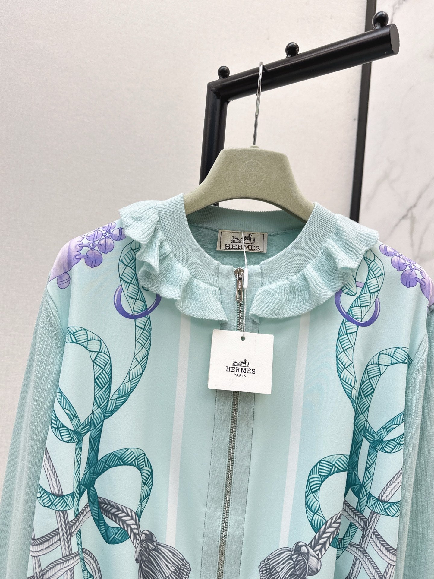 He 25 New rope print wool knit cardigan(GREEN/BLACK)