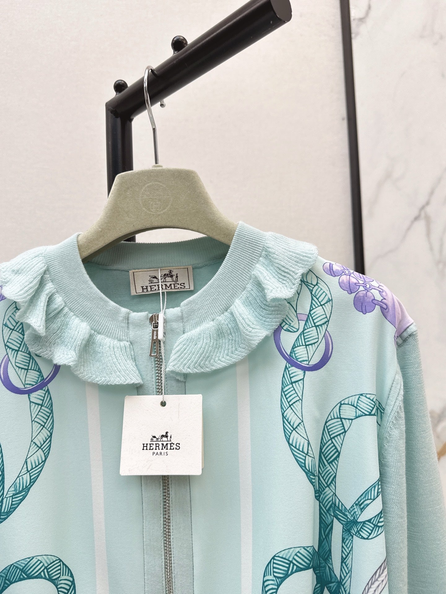 He 25 New rope print wool knit cardigan(GREEN/BLACK)