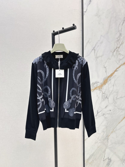 He 25 New rope print wool knit cardigan(GREEN/BLACK)