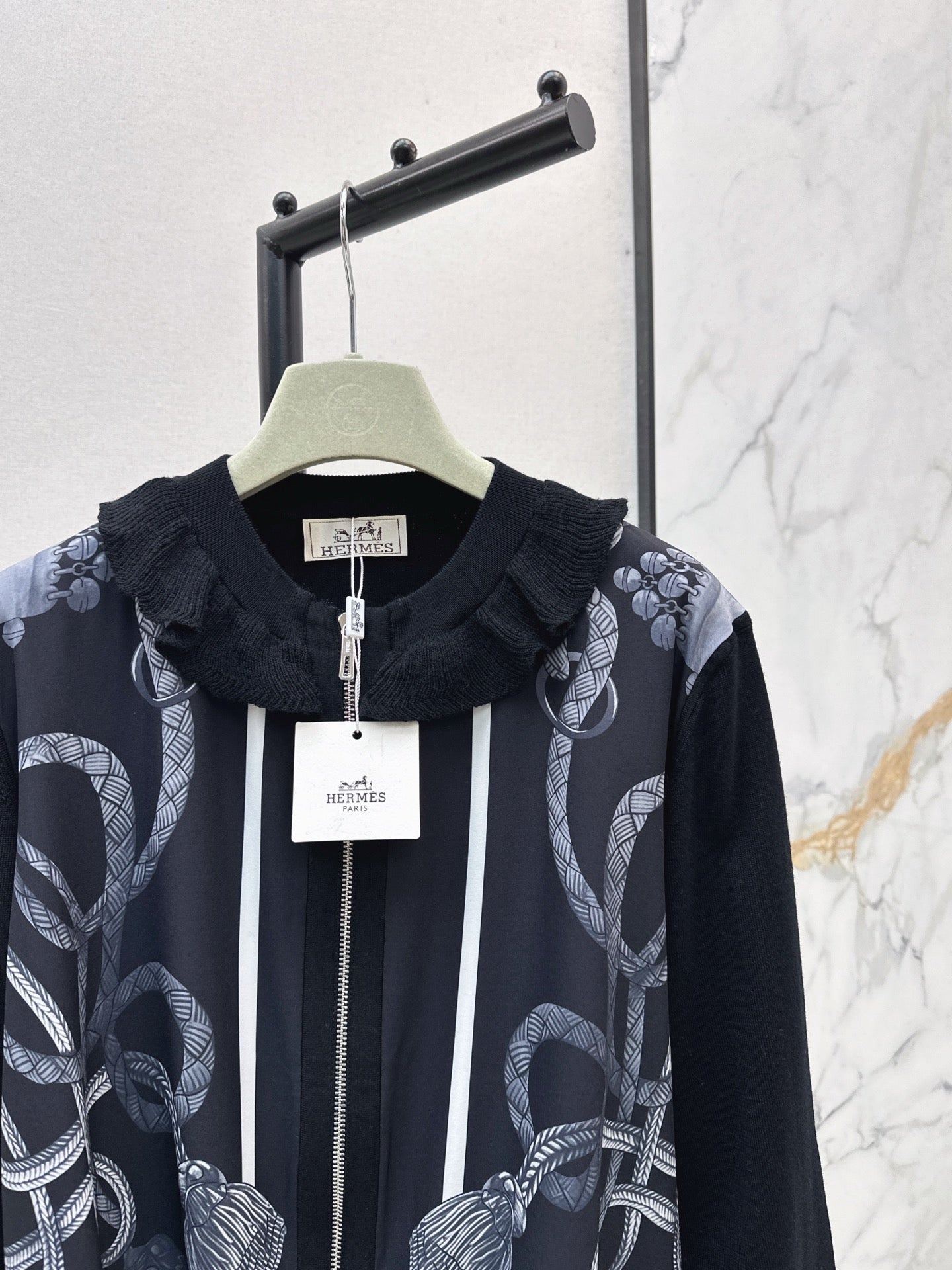 He 25 New rope print wool knit cardigan(GREEN/BLACK)