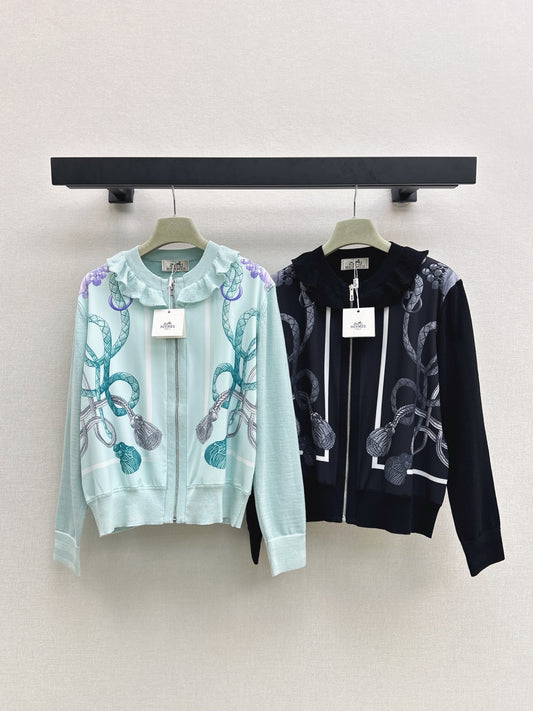 He 25 New rope print wool knit cardigan(GREEN/BLACK)