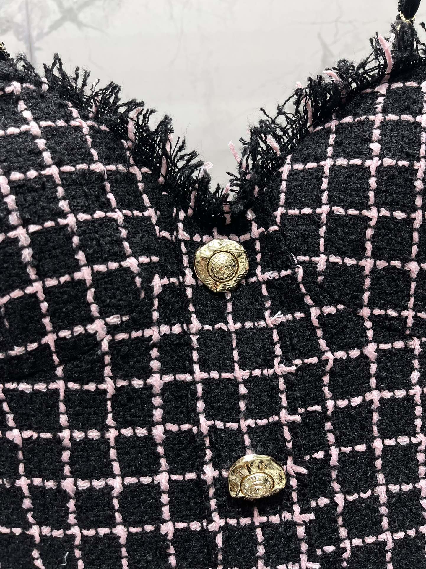 Bal 25 New Gold Button Tweed Slip Dress