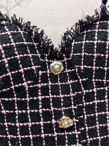 Bal 25 New Gold Button Tweed Slip Dress