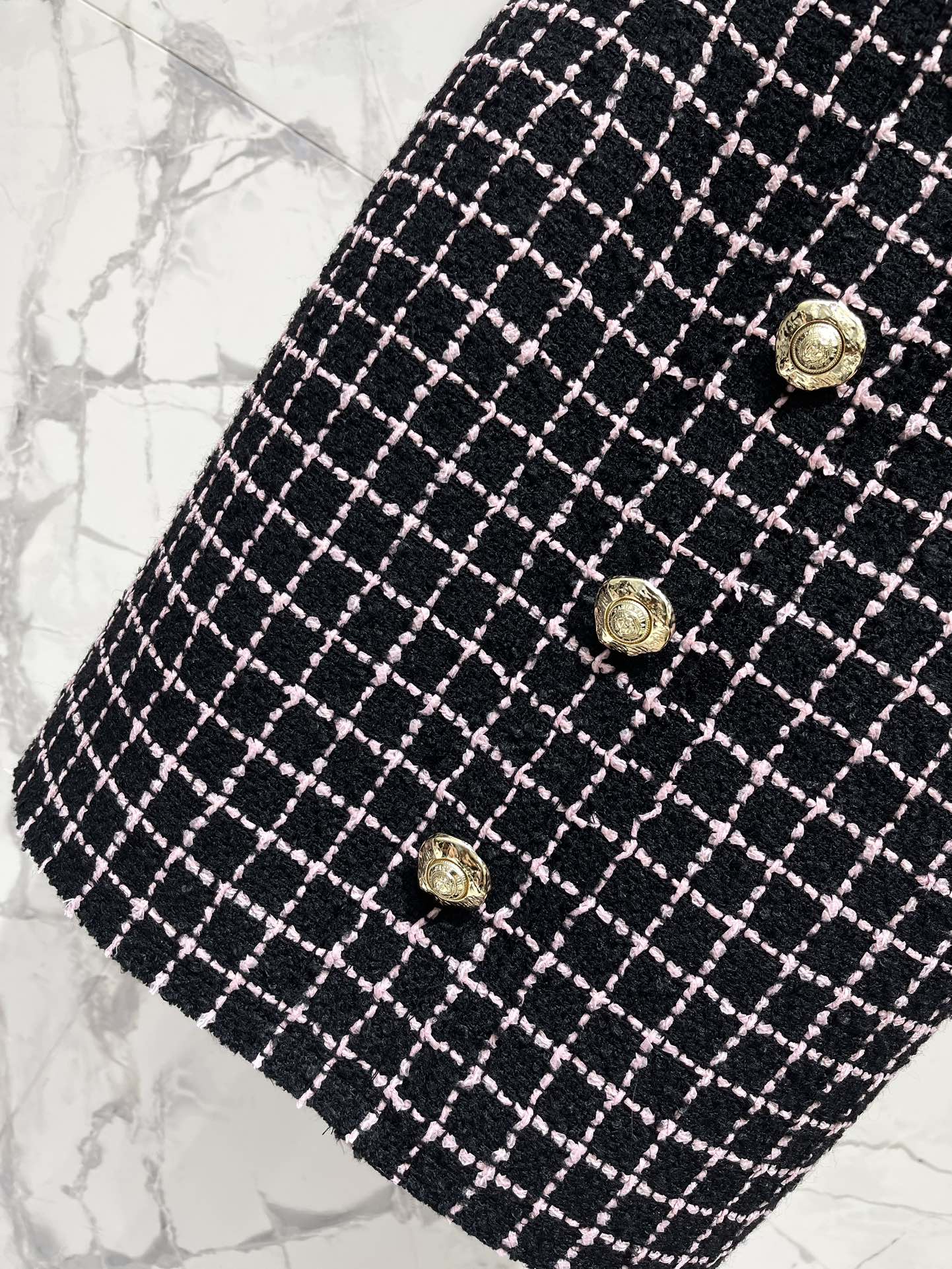 Bal 25 New Gold Button Tweed Slip Dress