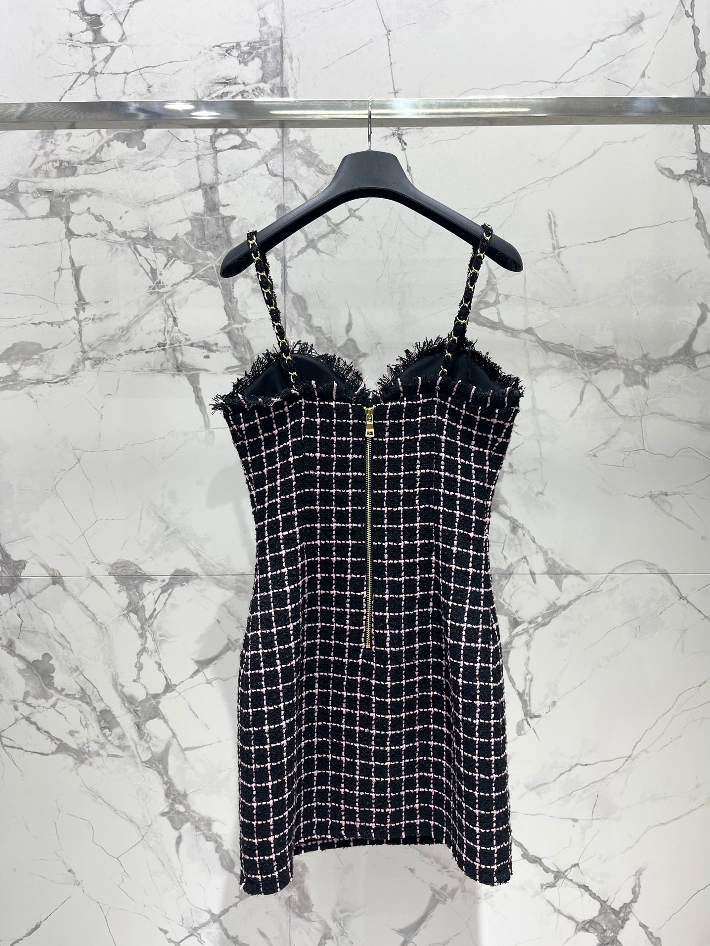 Bal 25 New Gold Button Tweed Slip Dress