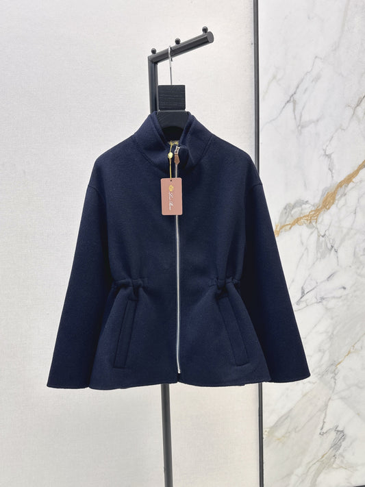 Lor 25 New Navy Blue Stand Collar Wool Cashmere Jacket
