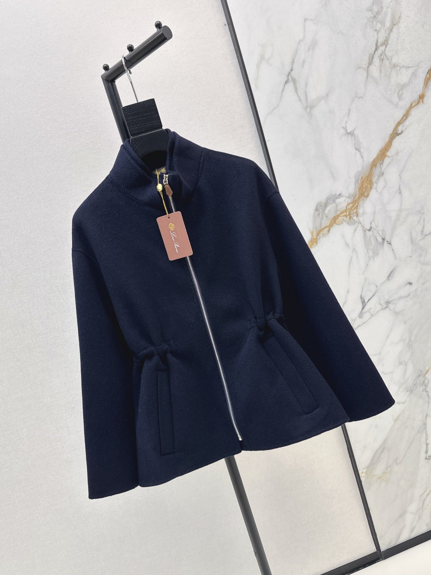 Lor 25 New Navy Blue Stand Collar Wool Cashmere Jacket