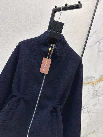Lor 25 New Navy Blue Stand Collar Wool Cashmere Jacket