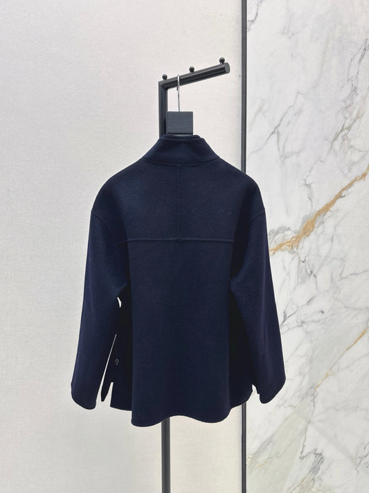 Lor 25 New Navy Blue Stand Collar Wool Cashmere Jacket