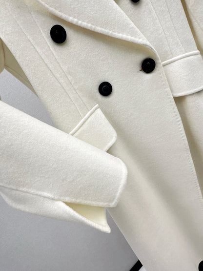 Max 25 New double-breasted lapel double-faced wool coat(WHITE/BLACK/KHAKI)